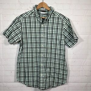 Columbia Plaid Button Up Shirt Mens Size Large Green Regular Fit Short Sleeve